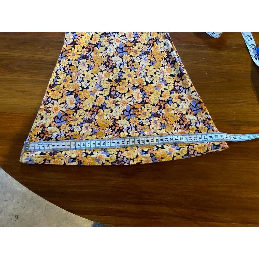 🌱 SPORTSGIRL floral retro 60's yellow flared pants hippy size XL stretch (14) - Picture 12 of 13